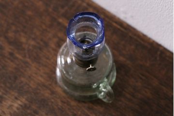 アンティーク雑貨　明治大正期　レトロ　青縁フリル　豆ランプ(金魚鉢ホヤ、オイルランプ、和ガラス)(R-041759)
