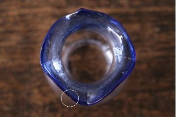 アンティーク雑貨　明治大正期　レトロ　青縁フリル　豆ランプ(金魚鉢ホヤ、オイルランプ、和ガラス)(R-041759)