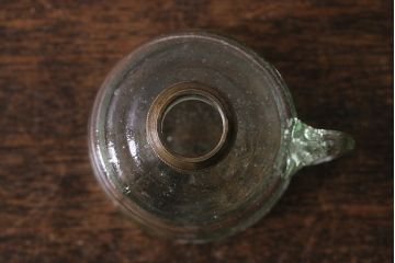 アンティーク雑貨　明治大正期　レトロ　青縁フリル　豆ランプ(金魚鉢ホヤ、オイルランプ、和ガラス)(R-041759)