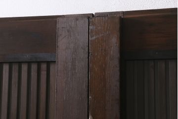 アンティーク建具　明治大正期　蔵戸リメイク　ヒノキ材　クリアガラス入り　風情漂う佇まいが魅力の蔵戸2枚セット(引き戸、玄関戸)(R-041762)
