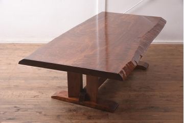 展示品　IDC大塚家具　栃T-2　総トラ杢　座卓(センターテーブル)(定価約50万円)(R-041765)