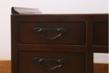 和製アンティーク　古民具　総欅材　漆　上手物　重厚感漂う上品な両袖文机(両袖机、帳場机、文机)(R-041767)