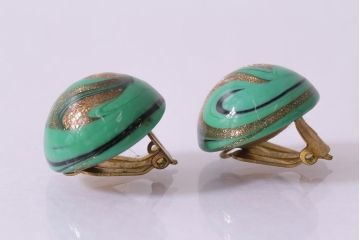 ヴィンテージ　レトロ　マーブル模様がお洒落な半円型のイヤリング(アクセサリー、ビンテージ)(R-041792)
