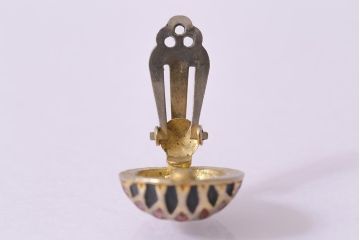 ヴィンテージ　赤　黒　ゴールド　レトロ　ドーム型イヤリング(アクセサリー、ビンテージ)(R-041793)