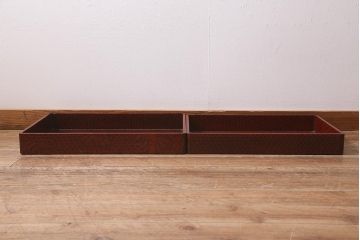 在庫未使用品　IDC大塚家具　まつおかファニチャー　鎌倉彫　竹と牡丹　漆　衣装盆　大小セット(定価約10万円)(R-041800)