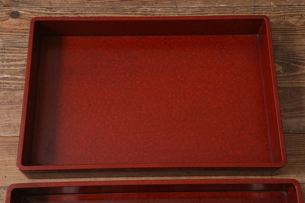 在庫未使用品　IDC大塚家具　まつおかファニチャー　朱紋　漆　衣装盆(定価約10万円)(R-041803)