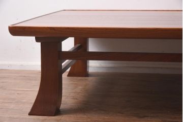 在庫未使用品　IDC大塚家具　藤沢木工　江戸小紋　角けり　90　楡無垢材　座卓(ローテーブル)(定価約17万円)(R-041838)