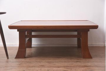 在庫未使用品　IDC大塚家具　藤沢木工　江戸小紋　角けり　90　楡無垢材　座卓(ローテーブル)(定価約17万円)(R-041838)