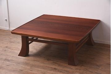 在庫未使用品　IDC大塚家具　藤沢木工　江戸小紋　角けり　90　楡無垢材　座卓(ローテーブル)(定価約17万円)(R-041838)