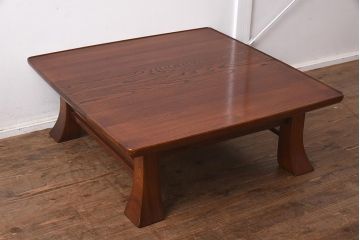 在庫未使用品　IDC大塚家具　藤沢木工　江戸小紋　角けり　90　楡無垢材　座卓(ローテーブル)(定価約17万円)(R-041838)