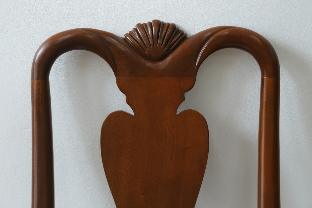 中古　IDC大塚家具　ヒッコリーチェア社(HICKORY CHAIR)　マホガニー材　805-02　ブルーのギンガムチェックが愛らしいチェア　定価約10万円　(R-041865)