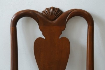 中古　IDC大塚家具　ヒッコリーチェア社(HICKORY CHAIR)　マホガニー材　805-02　ブルーのギンガムチェックが愛らしいチェア　定価約10万円　(R-041865)