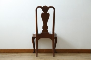 中古　IDC大塚家具　ヒッコリーチェア社(HICKORY CHAIR)　マホガニー材　805-02　ブルーのギンガムチェックが愛らしいチェア　定価約10万円　(R-041865)