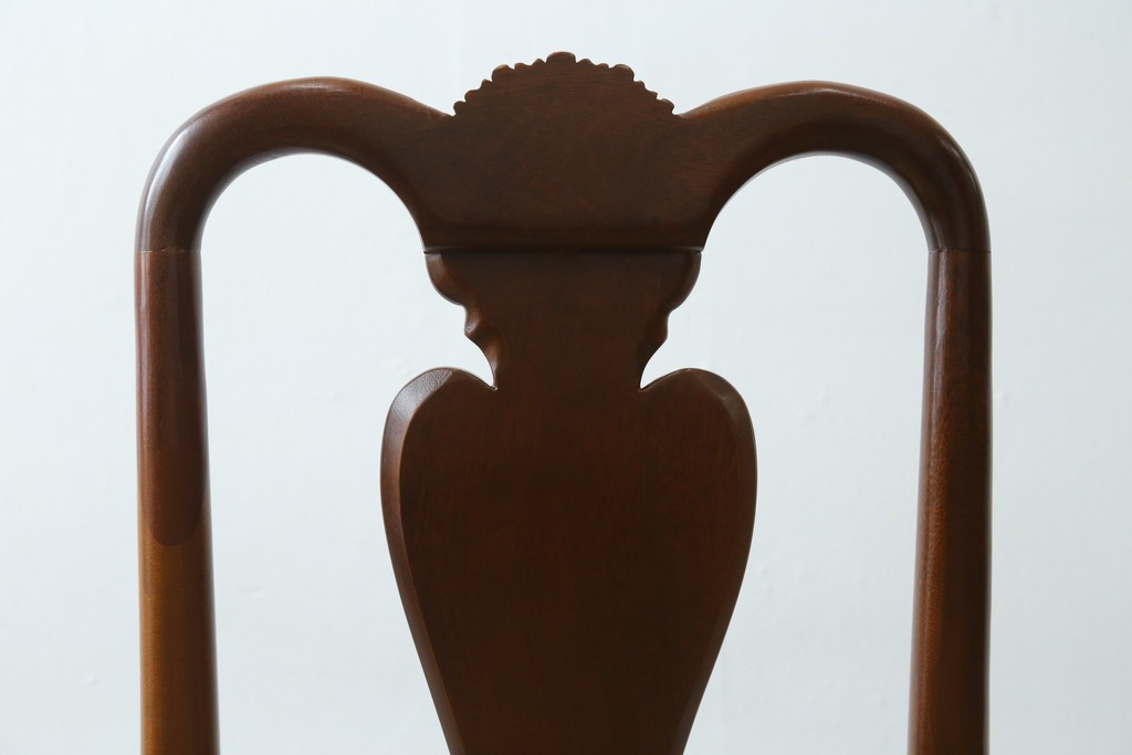 中古　IDC大塚家具　ヒッコリーチェア社(HICKORY CHAIR)　マホガニー材　805-02　ブルーのギンガムチェックが愛らしいチェア　定価約10万円　(R-041865)