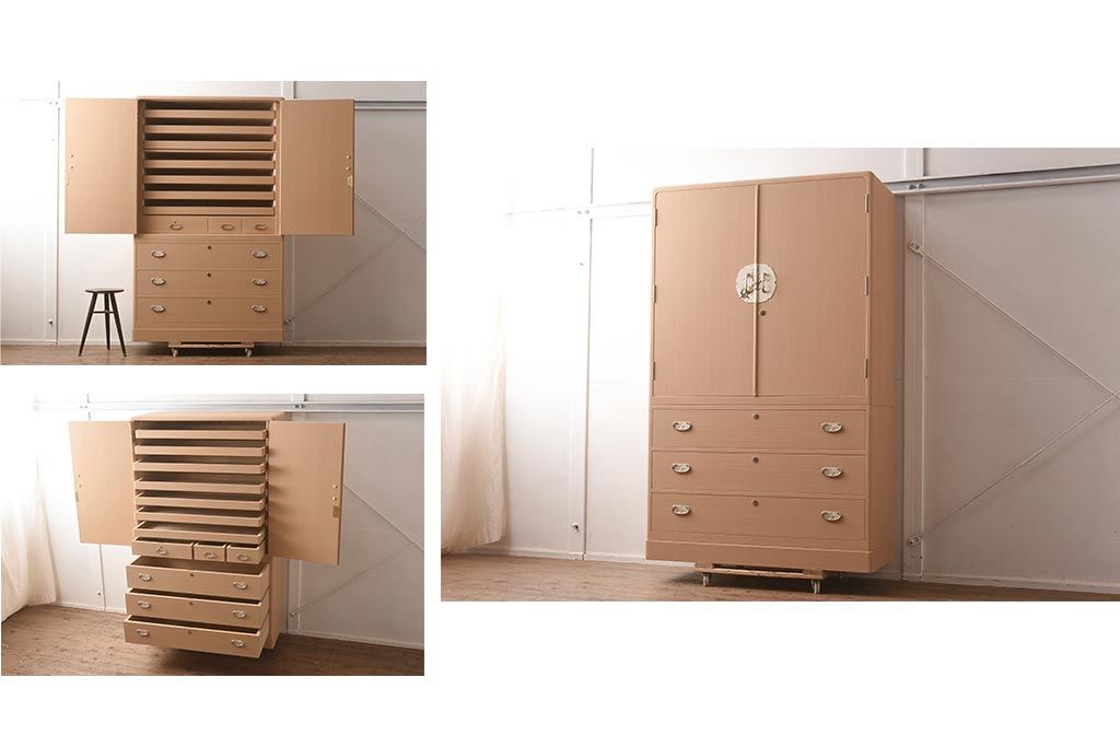 在庫未使用品　IDC大塚家具　家具のカネトク　3.5尺　下三大洋胴厚　寿梅　白　桐タンス(衣装箪笥、着物箪笥、桐箪笥、桐たんす)(定価約58万円)(R-041891)