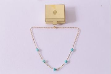 ヴィンテージ　BURMA　ターコーイズ　ゴールドに青い石がよく映えるチョーカー(ネックレス、ペンダント、アクセサリー、ビンテージ)(R-041916)