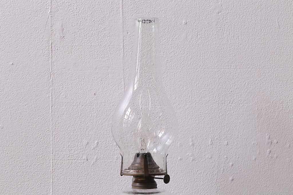 アンティーク照明　昭和初期　オイルランプリメイク　気泡ガラスが趣のある空間を演出するレトロなテーブルランプ(スタンドライト、卓上照明)(R-041941)