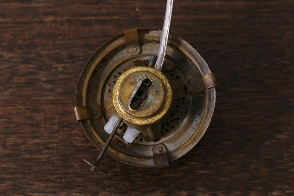 アンティーク照明　昭和初期　オイルランプリメイク　気泡ガラスが趣のある空間を演出するレトロなテーブルランプ(スタンドライト、卓上照明)(R-041941)