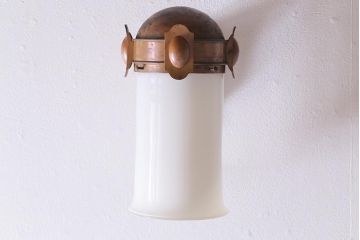 アンティーク照明　日本製　上手物!　大正期　銅製　珍しいデザインが目を引く壁掛け照明(シェード、ウォールライト、ブラケットライト)(R-041944)