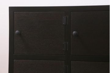 ラフジュ工房オリジナル　古材リメイク　落ち着いた色合いの扉付きマス目棚・右開き(収納棚、ロッカー、下駄箱)(R-042005)