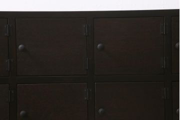 ラフジュ工房オリジナル　古材リメイク　落ち着いた色合いの扉付きマス目棚・右開き(収納棚、ロッカー、下駄箱)(R-042005)