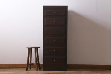 中古　松本民芸家具　小物収納におすすめのスリムな6段チェスト(引き出し、整理タンス)(R-042006)