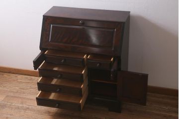 中古　北海道民芸家具　上質な作りが魅力のライティングビューロー(机、引き出し)(定価約34万円)(R-042013)