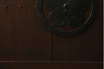 アンティーク建具　明治大正期　総ケヤキ材　丸に桔梗紋　上品な和の空間作りにおすすめの格子蔵戸(引き戸、玄関戸)(R-042014)