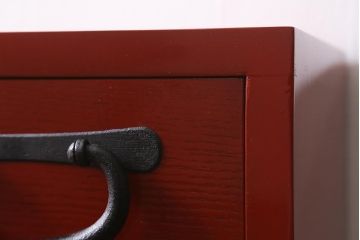 ラフジュ工房オリジナル　古金具リメイク　前板栗材　ヒノキ材　朱塗りが気品漂う小引き出し(小物収納、卓上収納)(R-042017)