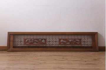 ビンテージ建具　昭和中期　角麻の葉模様　組子と松の彫刻が美しい欄間(明かり取り、明り取り)(R-042020)