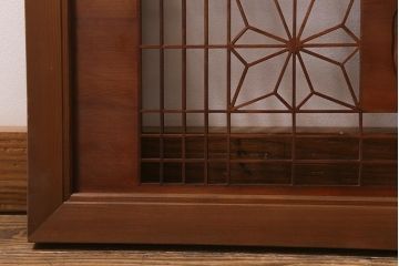 ビンテージ建具　昭和中期　角麻の葉模様　組子と松の彫刻が美しい欄間(明かり取り、明り取り)(R-042020)