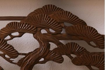 ビンテージ建具　昭和中期　山水図　帆掛け船　風情のある和空間を演出する彫刻欄間(明かり取り、明り取り)(R-042021)