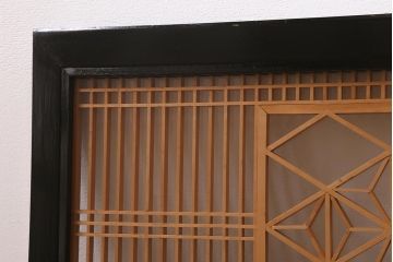 ビンテージ建具　両面ガラス　格子・麻の葉　上品な佇まいの組子欄間(明かり取り、明り取り)(R-042024)