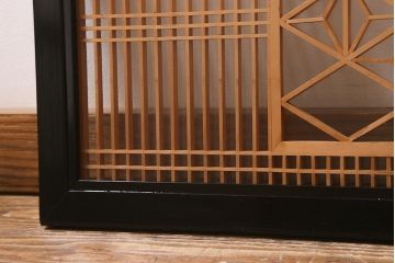 ビンテージ建具　両面ガラス　格子・麻の葉　上品な佇まいの組子欄間(明かり取り、明り取り)(R-042024)