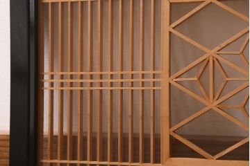 ビンテージ建具　両面ガラス　格子・麻の葉　上品な佇まいの組子欄間(明かり取り、明り取り)(R-042024)