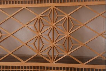 ビンテージ建具　両面ガラス　格子・麻の葉　上品な佇まいの組子欄間(明かり取り、明り取り)(R-042024)