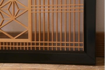 ビンテージ建具　両面ガラス　格子・麻の葉　上品な佇まいの組子欄間(明かり取り、明り取り)(R-042024)