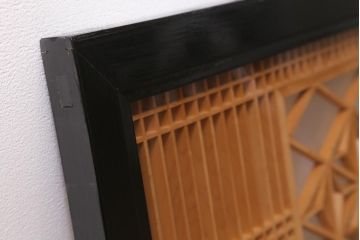 ビンテージ建具　両面ガラス　格子・麻の葉　上品な佇まいの組子欄間(明かり取り、明り取り)(R-042024)