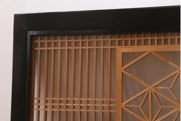 ビンテージ建具　両面ガラス　格子・麻の葉　上品な佇まいの組子欄間(明かり取り、明り取り)(R-042024)