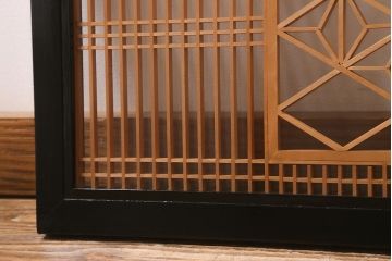 ビンテージ建具　両面ガラス　格子・麻の葉　上品な佇まいの組子欄間(明かり取り、明り取り)(R-042024)