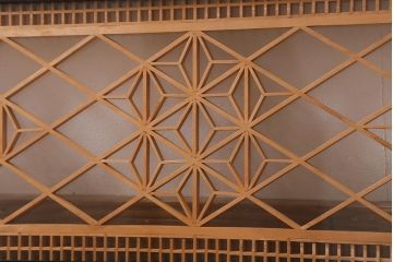 ビンテージ建具　両面ガラス　格子・麻の葉　上品な佇まいの組子欄間(明かり取り、明り取り)(R-042024)