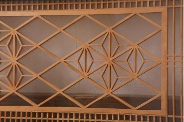 ビンテージ建具　両面ガラス　格子・麻の葉　上品な佇まいの組子欄間(明かり取り、明り取り)(R-042024)