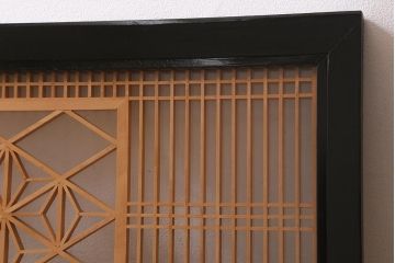 ビンテージ建具　両面ガラス　格子・麻の葉　上品な佇まいの組子欄間(明かり取り、明り取り)(R-042024)