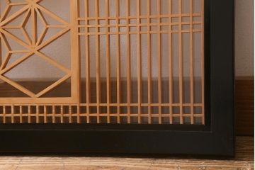 ビンテージ建具　両面ガラス　格子・麻の葉　上品な佇まいの組子欄間(明かり取り、明り取り)(R-042024)