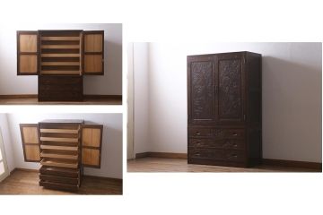 ヴィンテージ家具　伝統工芸　軽井沢彫り　竹の彫りが見事なチェスト(和タンス、洋服タンス、ビンテージ)(R-042026)