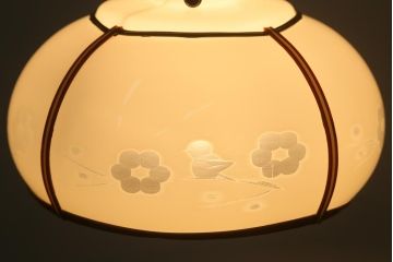 アンティーク照明　昭和初期　梅と小鳥の模様が可愛らしい天井照明(吊り下げ照明、ペンダントライト)(R-042030)