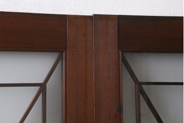 アンティーク建具　和製アンティーク　ヒノキ材　腰板ケヤキ材　上手物!　珍しいデザインが目を引くガラス戸4枚セット(引き戸、建具)(R-042036)