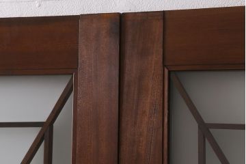 アンティーク建具　和製アンティーク　ヒノキ材　腰板ケヤキ材　上手物!　珍しいデザインが目を引くガラス戸4枚セット(引き戸、建具)(R-042036)