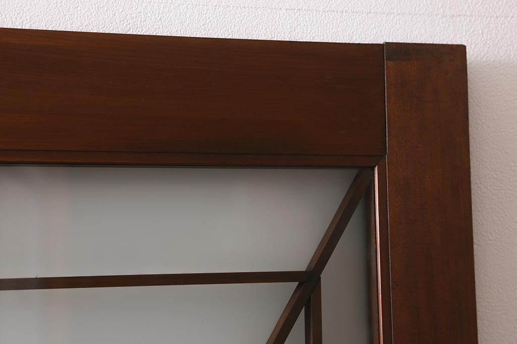 アンティーク建具　和製アンティーク　ヒノキ材　腰板ケヤキ材　上手物!　珍しいデザインが目を引くガラス戸4枚セット(引き戸、建具)(R-042036)