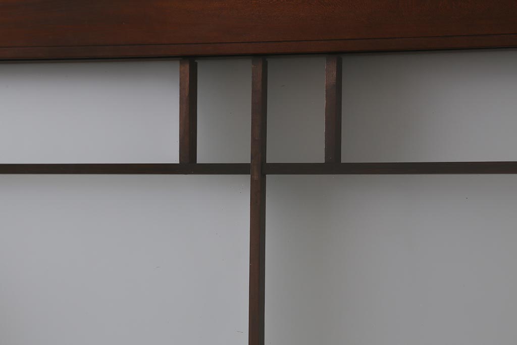 アンティーク建具　和製アンティーク　ヒノキ材　腰板ケヤキ材　上手物!　珍しいデザインが目を引くガラス戸4枚セット(引き戸、建具)(R-042036)